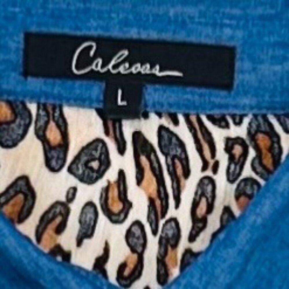 Calessa Mixed Media Animal Print Floral Shirt Ruffle Bell Sleeve Top Large - Picture 4 of 7